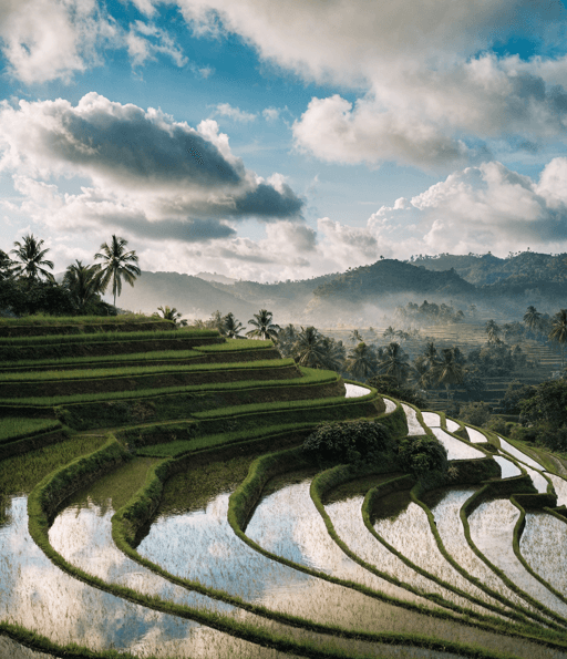 Tegalalang Cascading Rice Terraces in Morning Mist