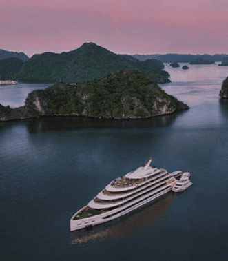 Halong Bay Luxury Cruise Yacht at Sunset