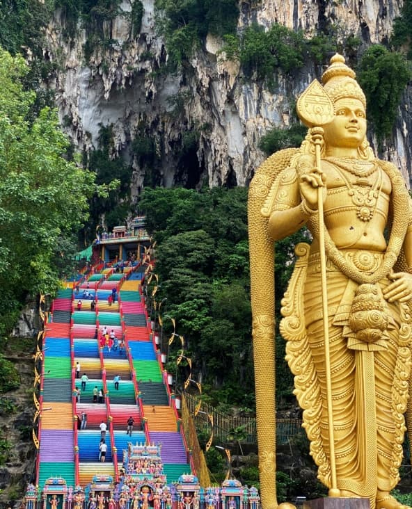 Batu Caves Rainbow Steps & Golden Lord Murugan